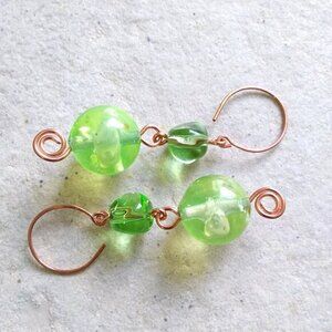 Vibrant & Energetic Green + Copper Dangle Earrings - Lightweight Acrylics!